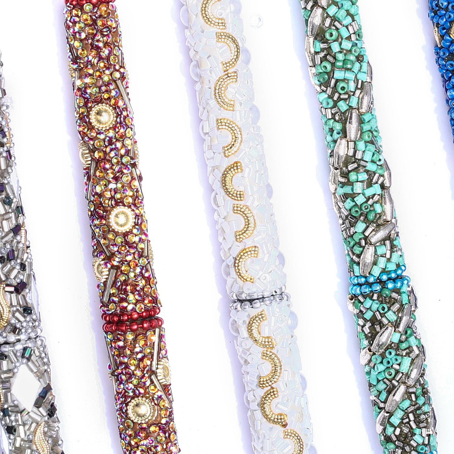 Set of 7 Hand Crafted Crystal Embellished Beaded Pens - Multi
