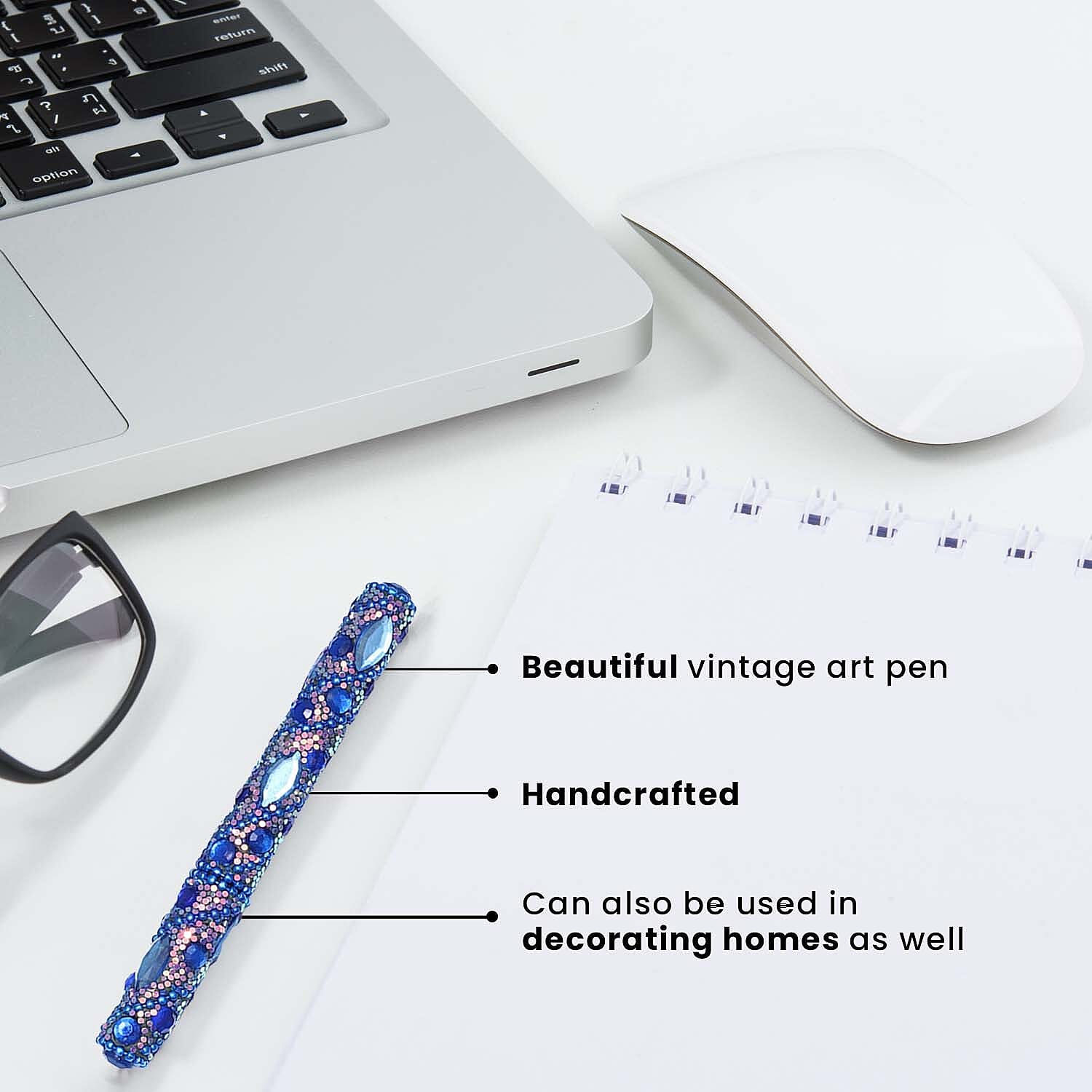 Set of 7 Hand Crafted Crystal Embellished Beaded Pens - Multi