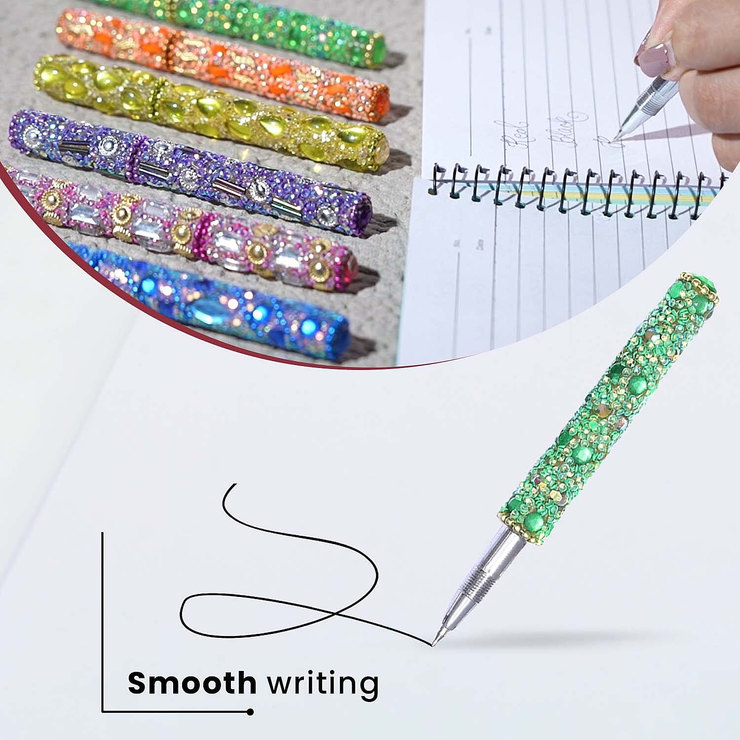 Set of 7 Hand Crafted Crystal Embellished Beaded Pens - Multi