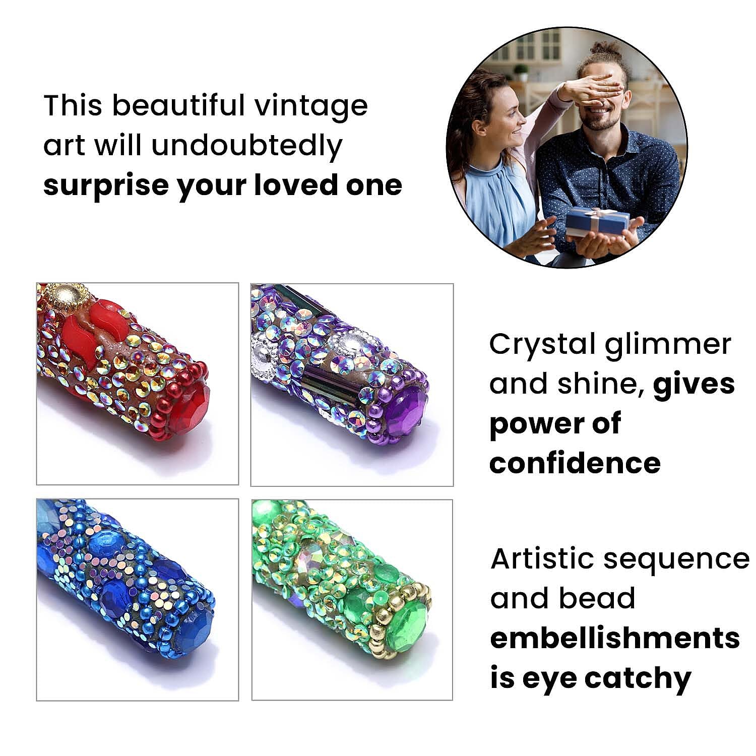 Set of 7 Hand Crafted Crystal Embellished Beaded Pens - Multi