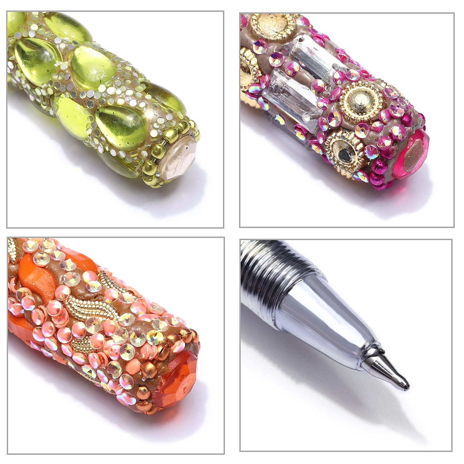 Set of 7 Hand Crafted Crystal Embellished Beaded Pens - Multi