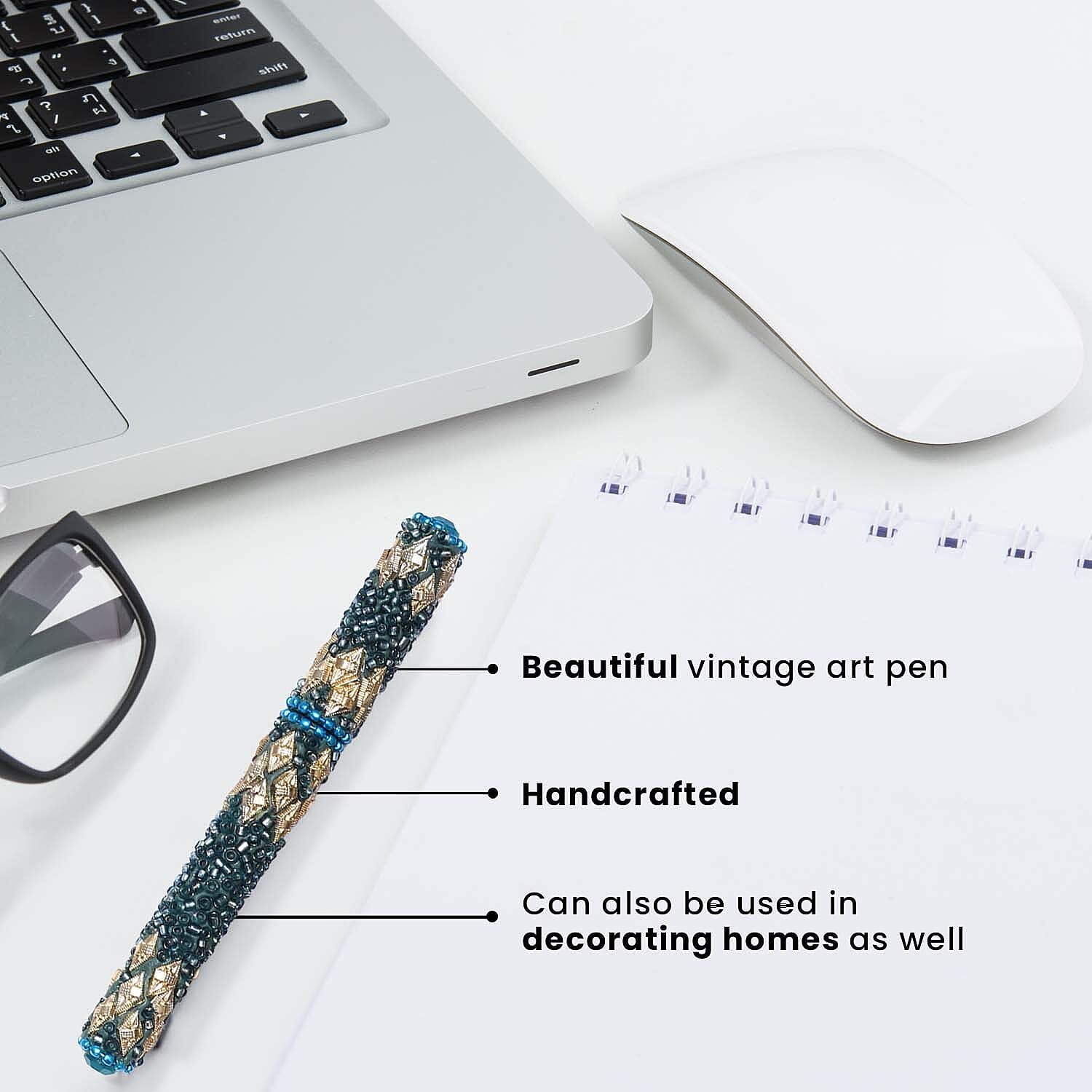 Set of 7 Hand Crafted Crystal Embellished Beaded Pens - Multi