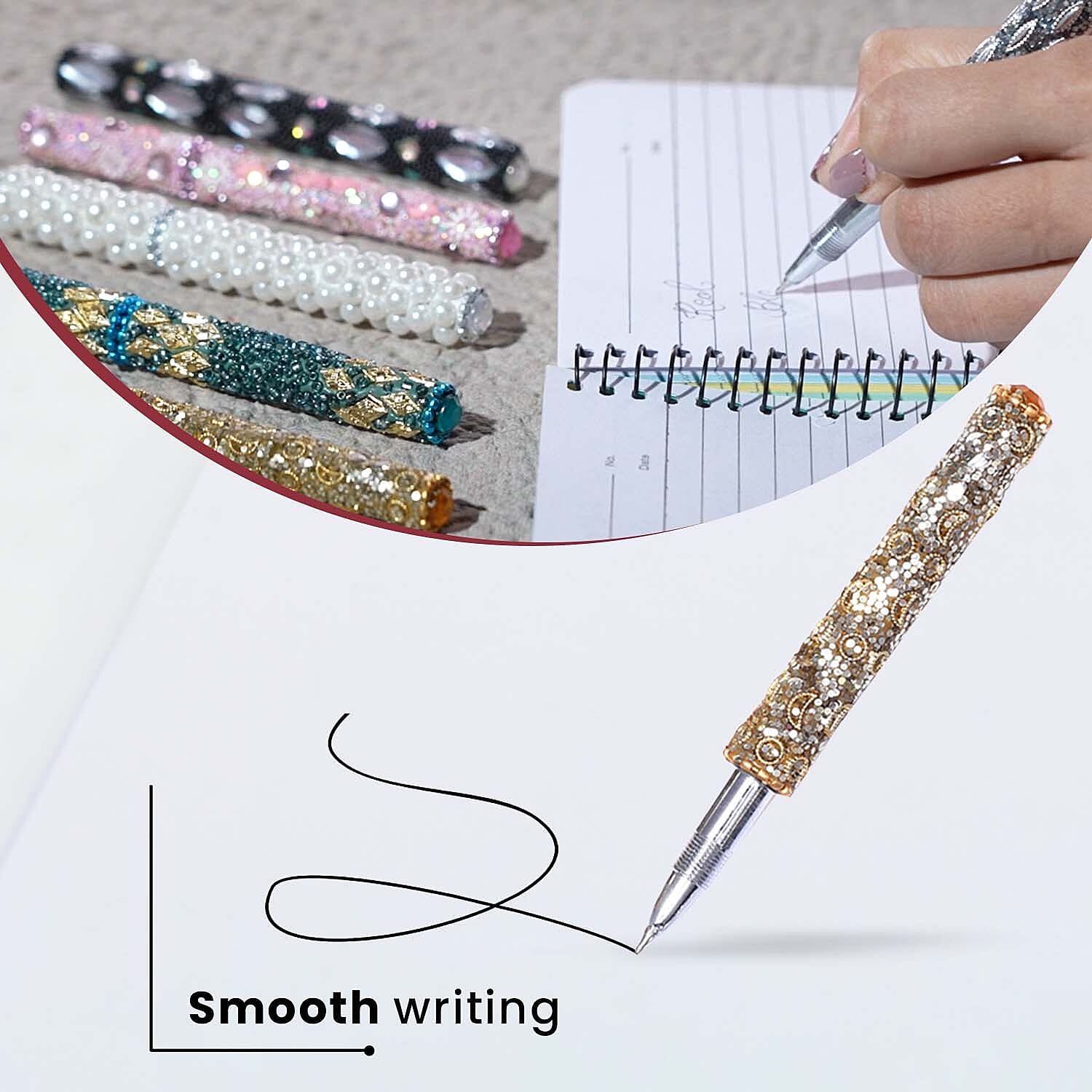 Set of 7 Hand Crafted Crystal Embellished Beaded Pens - Multi