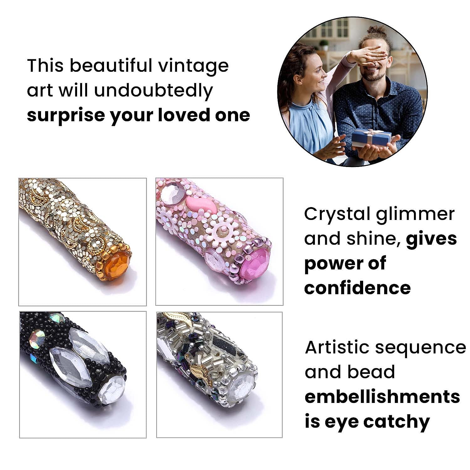 Set of 7 Hand Crafted Crystal Embellished Beaded Pens - Multi