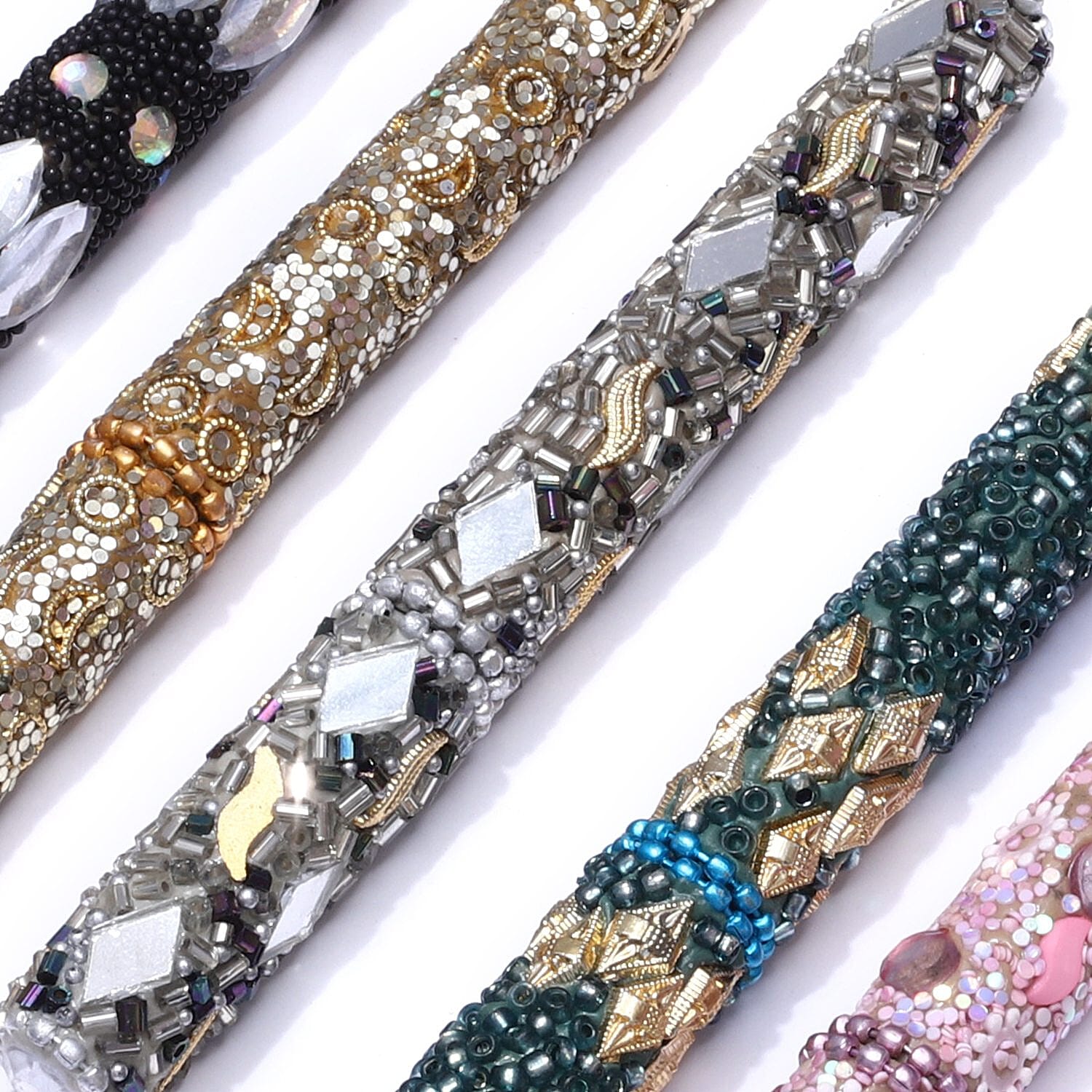 Set of 7 Hand Crafted Crystal Embellished Beaded Pens - Multi