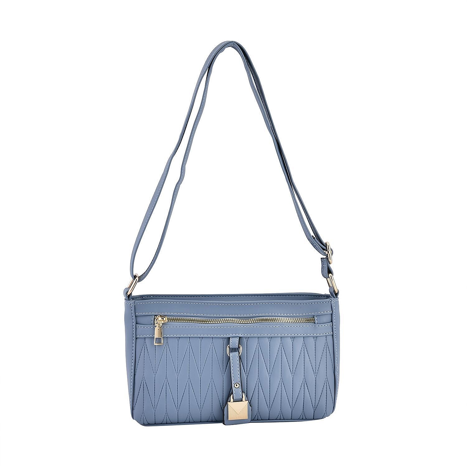 Chevron Pattern Crossbody Shoulder Bag with Adjustable Strap (Size 25x16x6 cm) - Blue