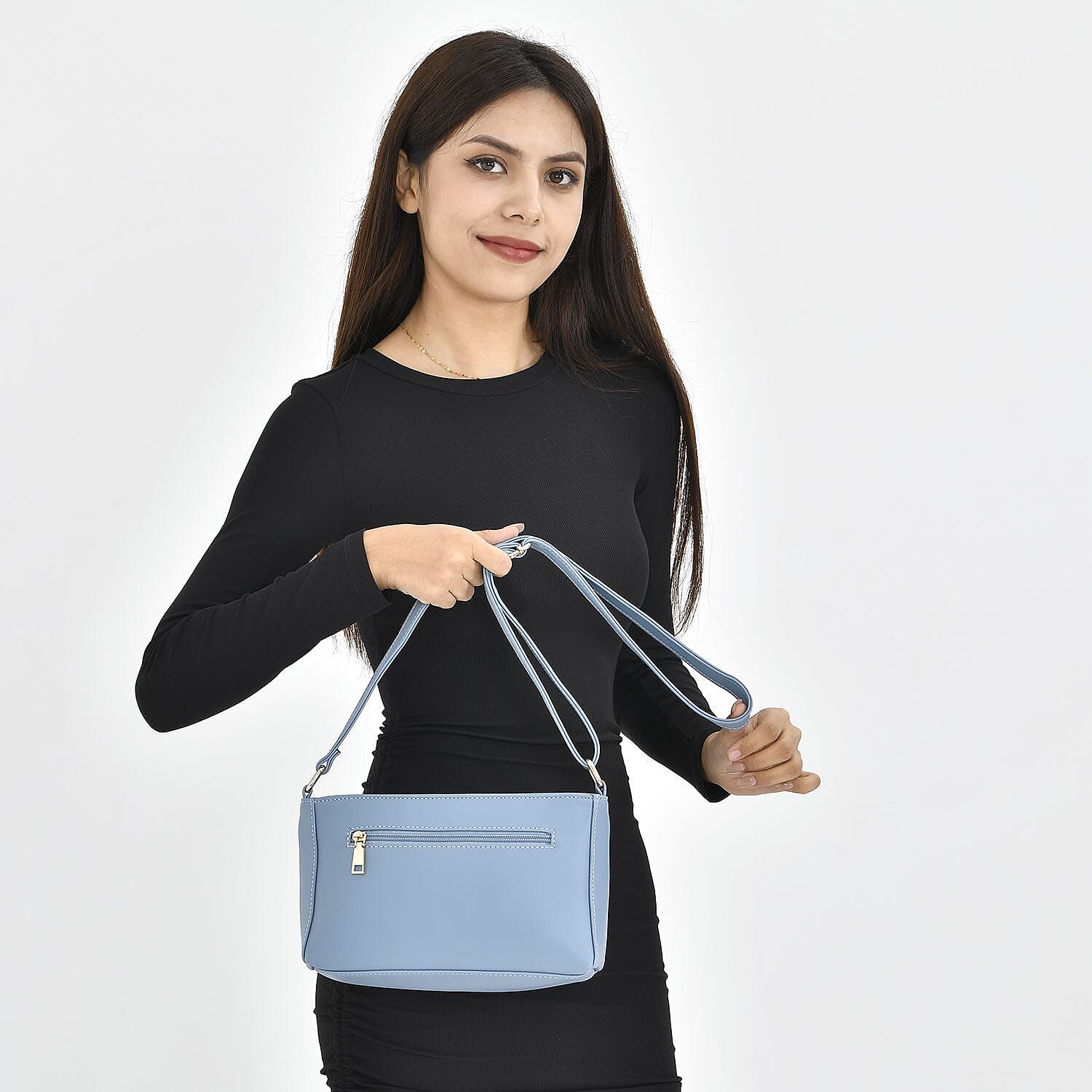 Chevron Pattern Crossbody Shoulder Bag with Adjustable Strap (Size 25x16x6 cm) - Blue