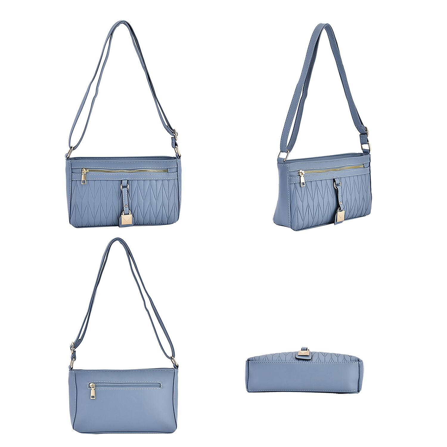 Chevron Pattern Crossbody Shoulder Bag with Adjustable Strap (Size 25x16x6 cm) - Blue