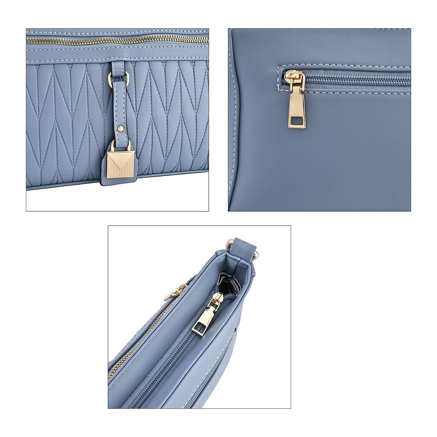 Chevron Pattern Crossbody Shoulder Bag with Adjustable Strap (Size 25x16x6 cm) - Blue