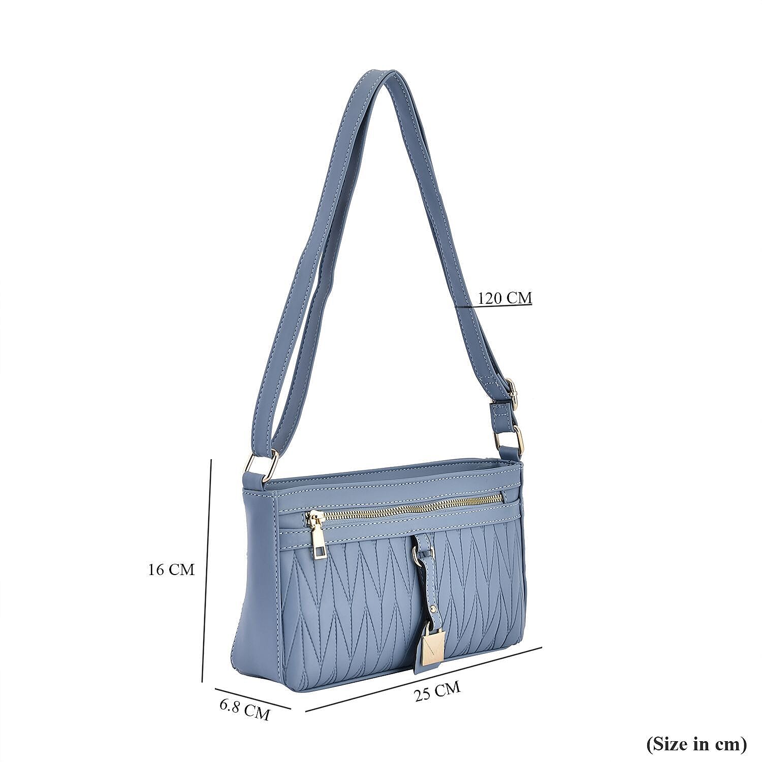Chevron Pattern Crossbody Shoulder Bag with Adjustable Strap (Size 25x16x6 cm) - Blue