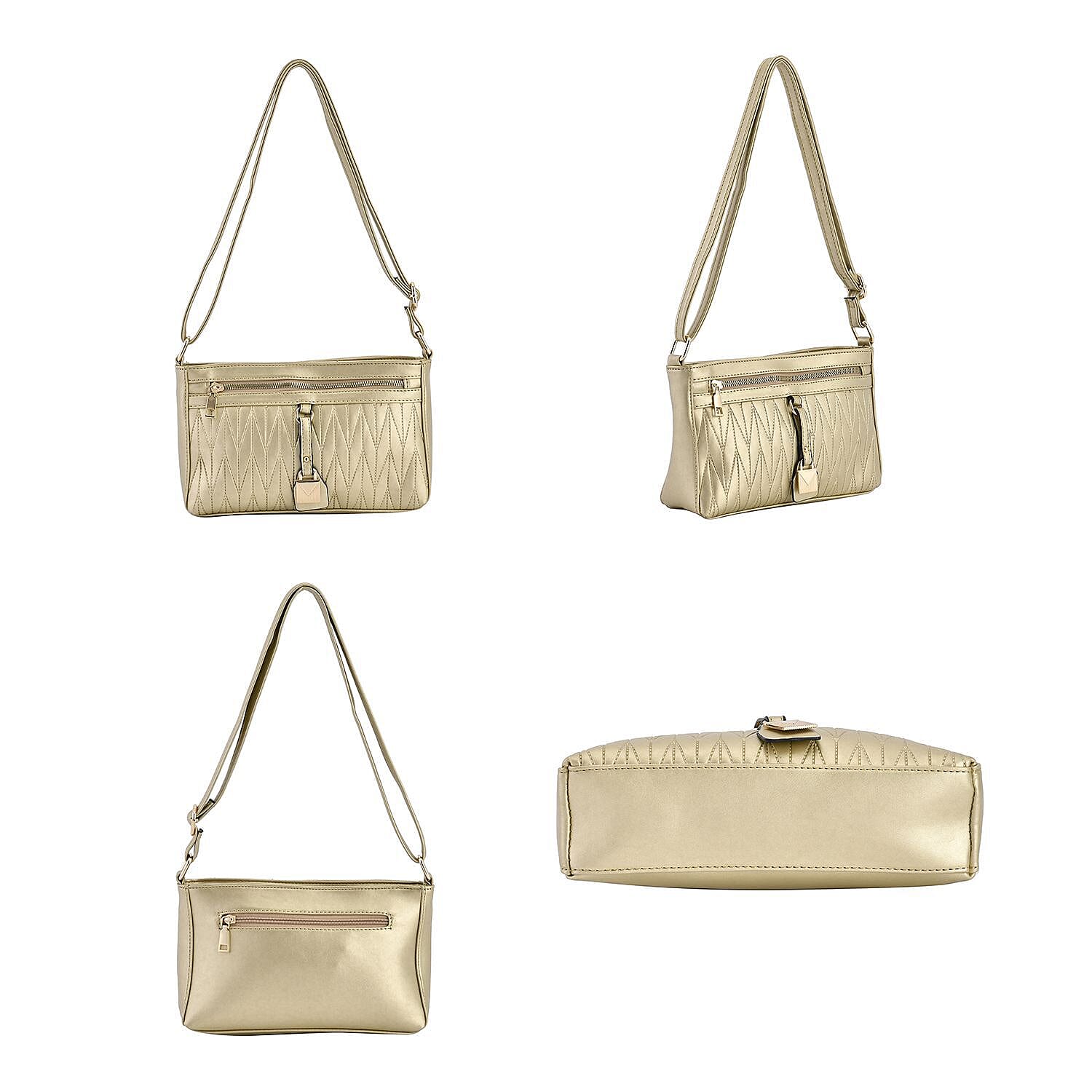 Chevron Pattern Crossbody Shoulder Bag with Adjustable Strap (Size 25x16x6 cm) - Gold