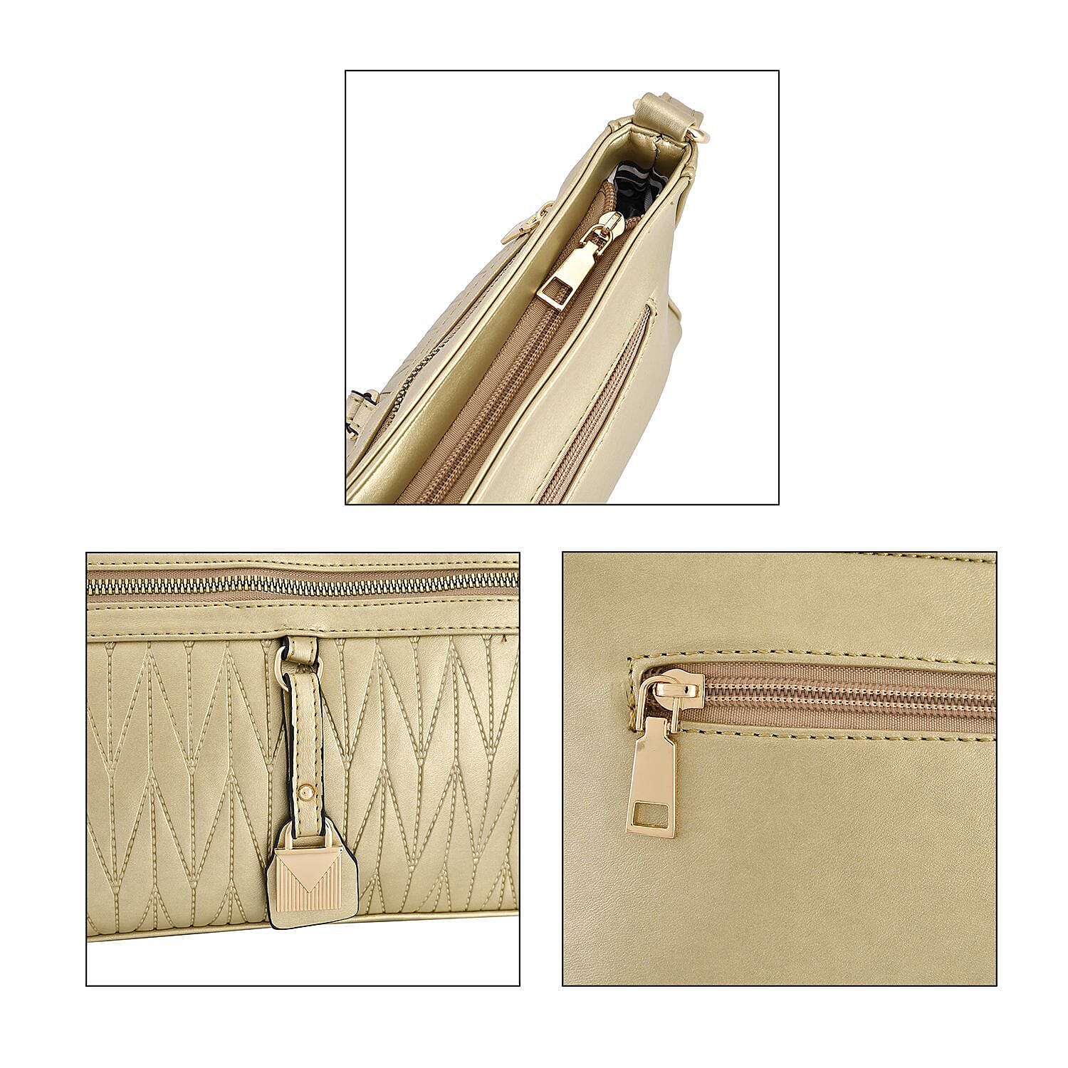 Chevron Pattern Crossbody Shoulder Bag with Adjustable Strap (Size 25x16x6 cm) - Gold