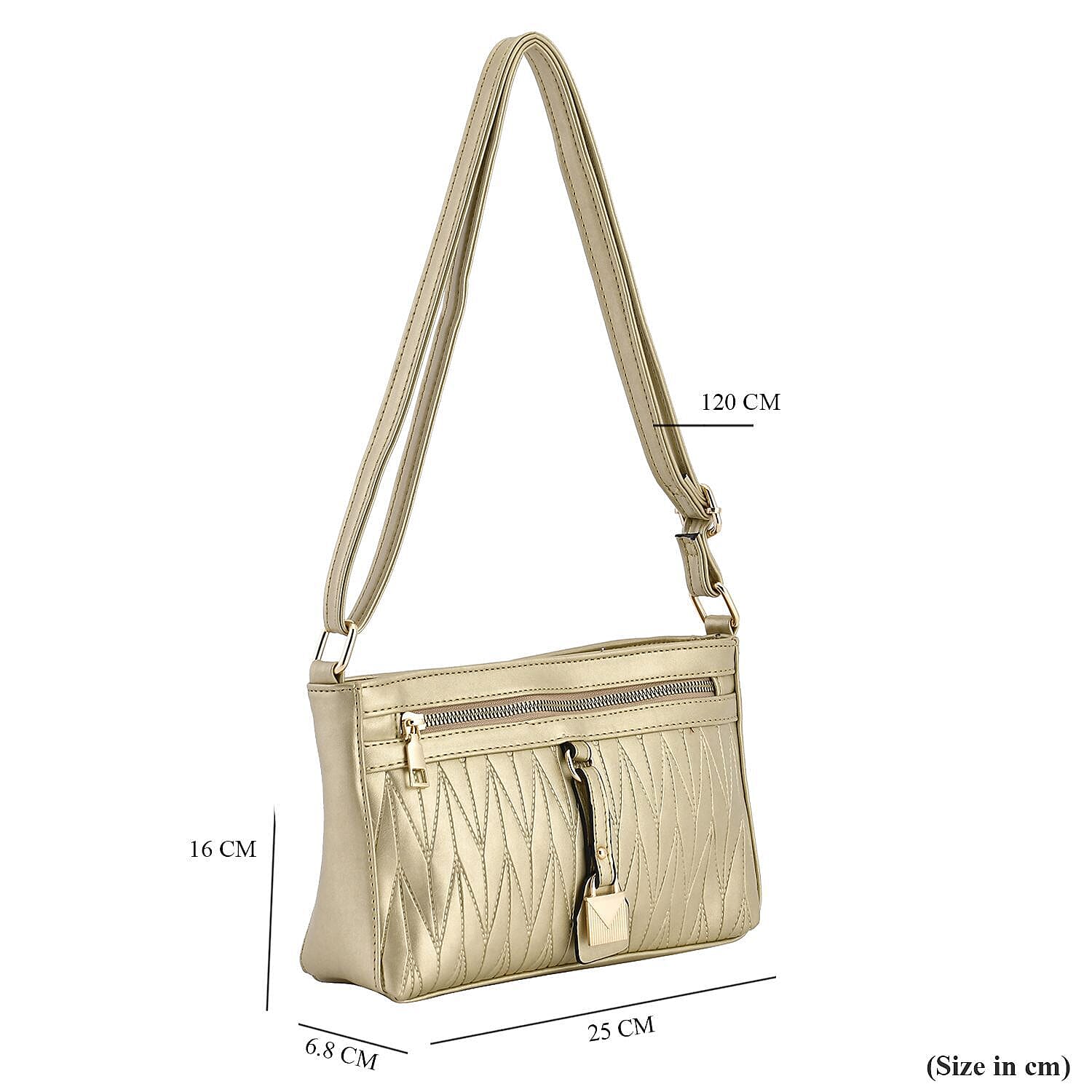 Chevron Pattern Crossbody Shoulder Bag with Adjustable Strap (Size 25x16x6 cm) - Gold
