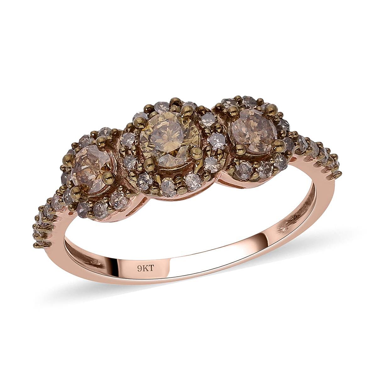 9K Rose Gold SGL Certified Natural Champagne Diamond Ring 1.00 Ct.