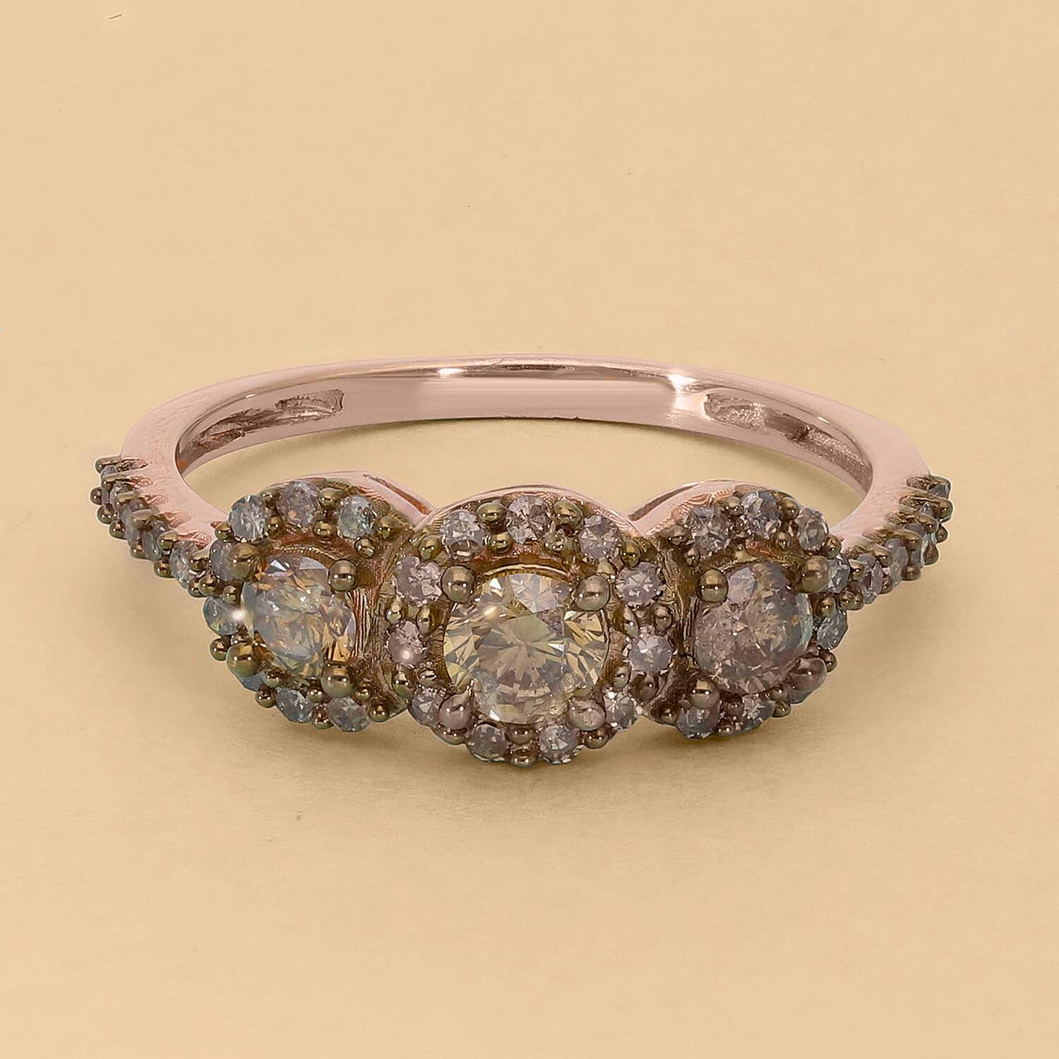 9K Rose Gold SGL Certified Natural Champagne Diamond Ring 1.00 Ct.
