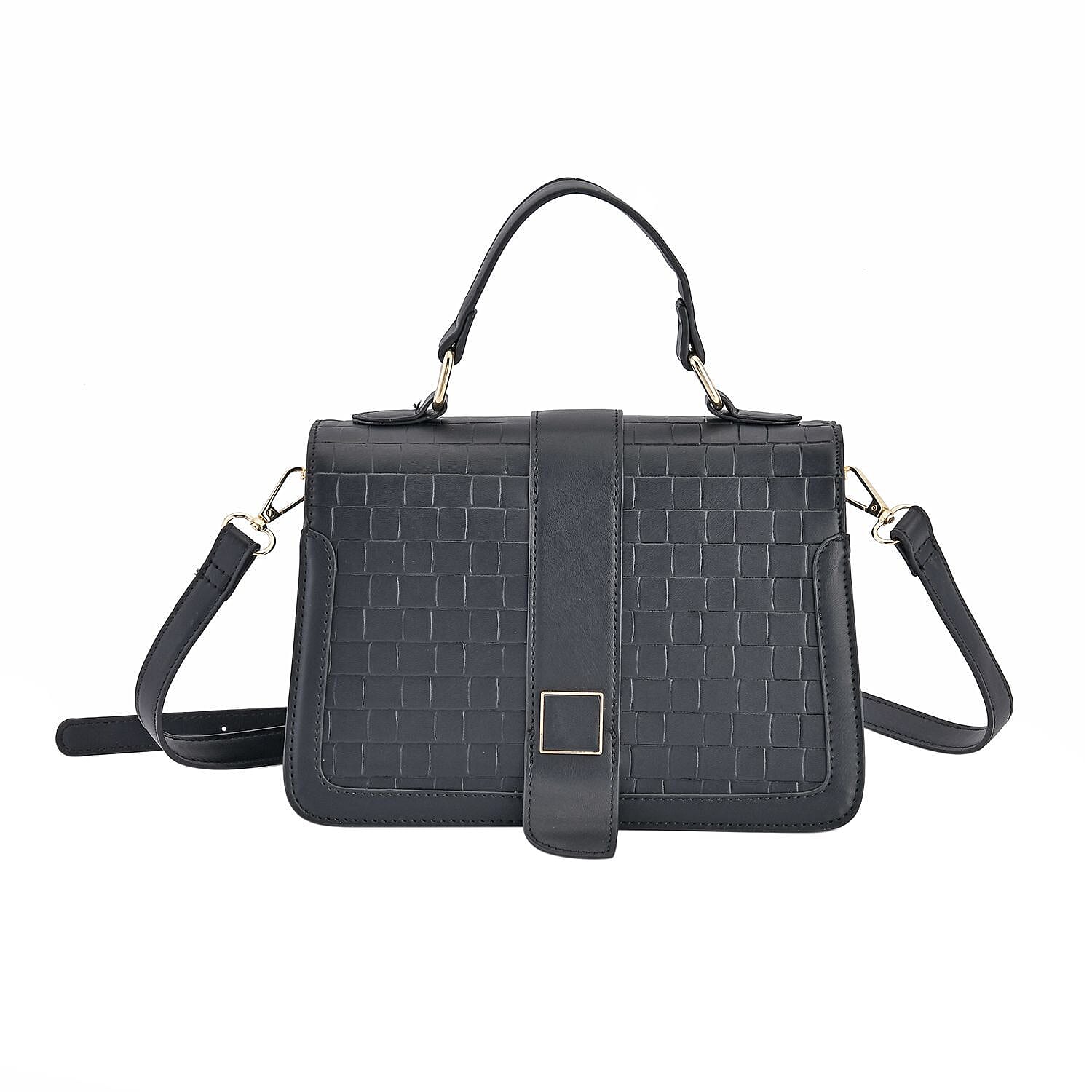 Crossbody Bag with Magnetic Button & Zipper Closure - Black