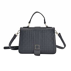 Crossbody Bag with Magnetic Button & Zipper Closure - Black