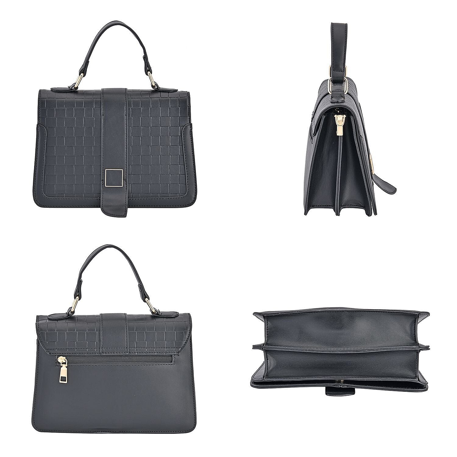 Crossbody Bag with Magnetic Button & Zipper Closure - Black