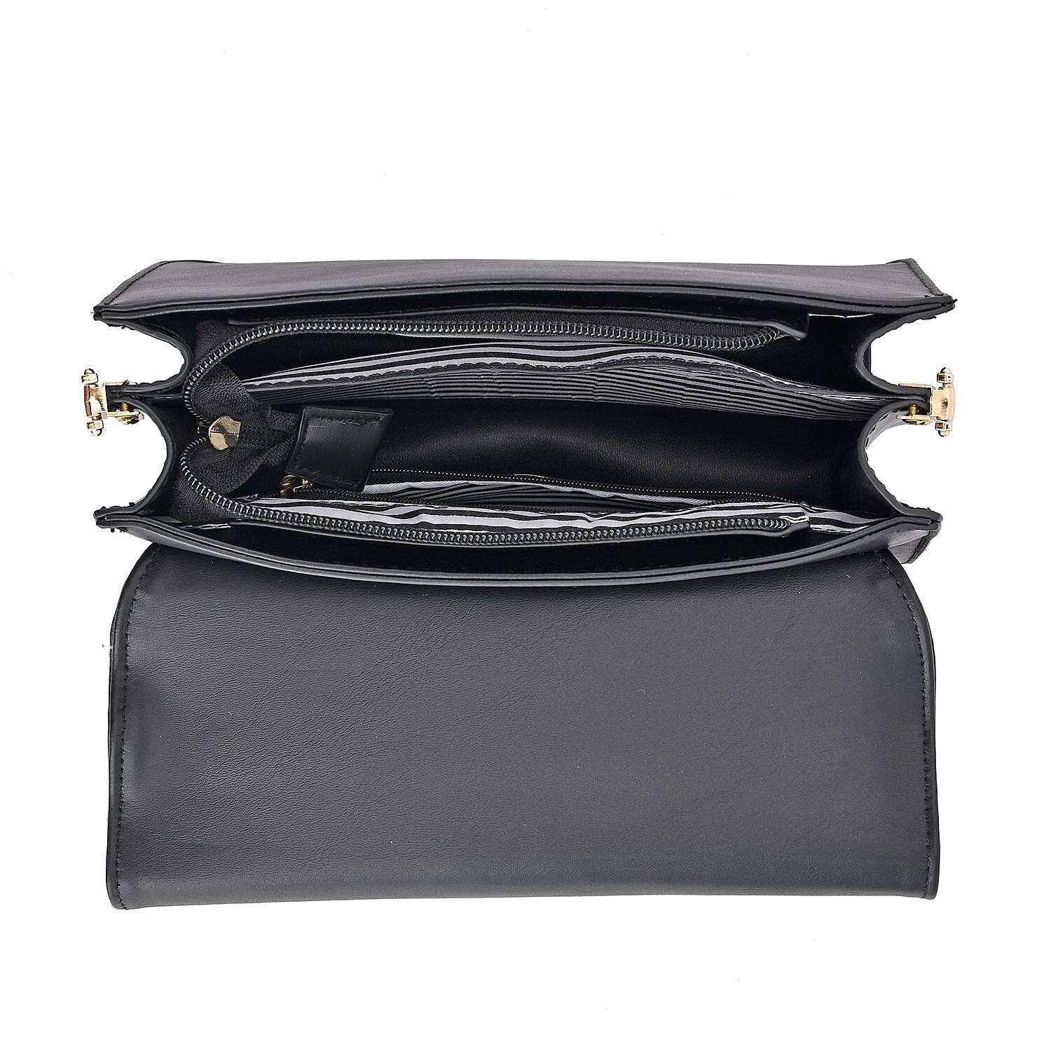 Crossbody Bag with Magnetic Button & Zipper Closure - Black