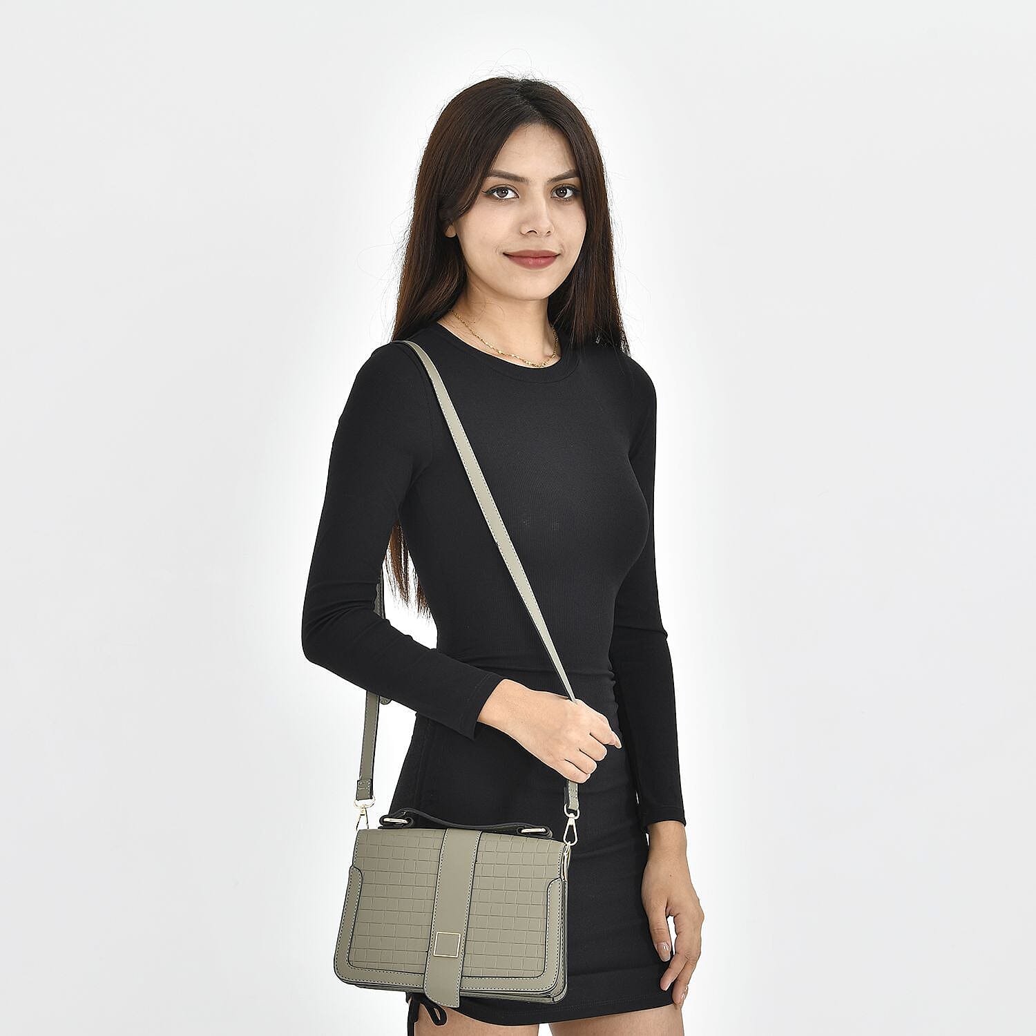 Crossbody Bag with Magnetic Button & Zipper Closure - Green