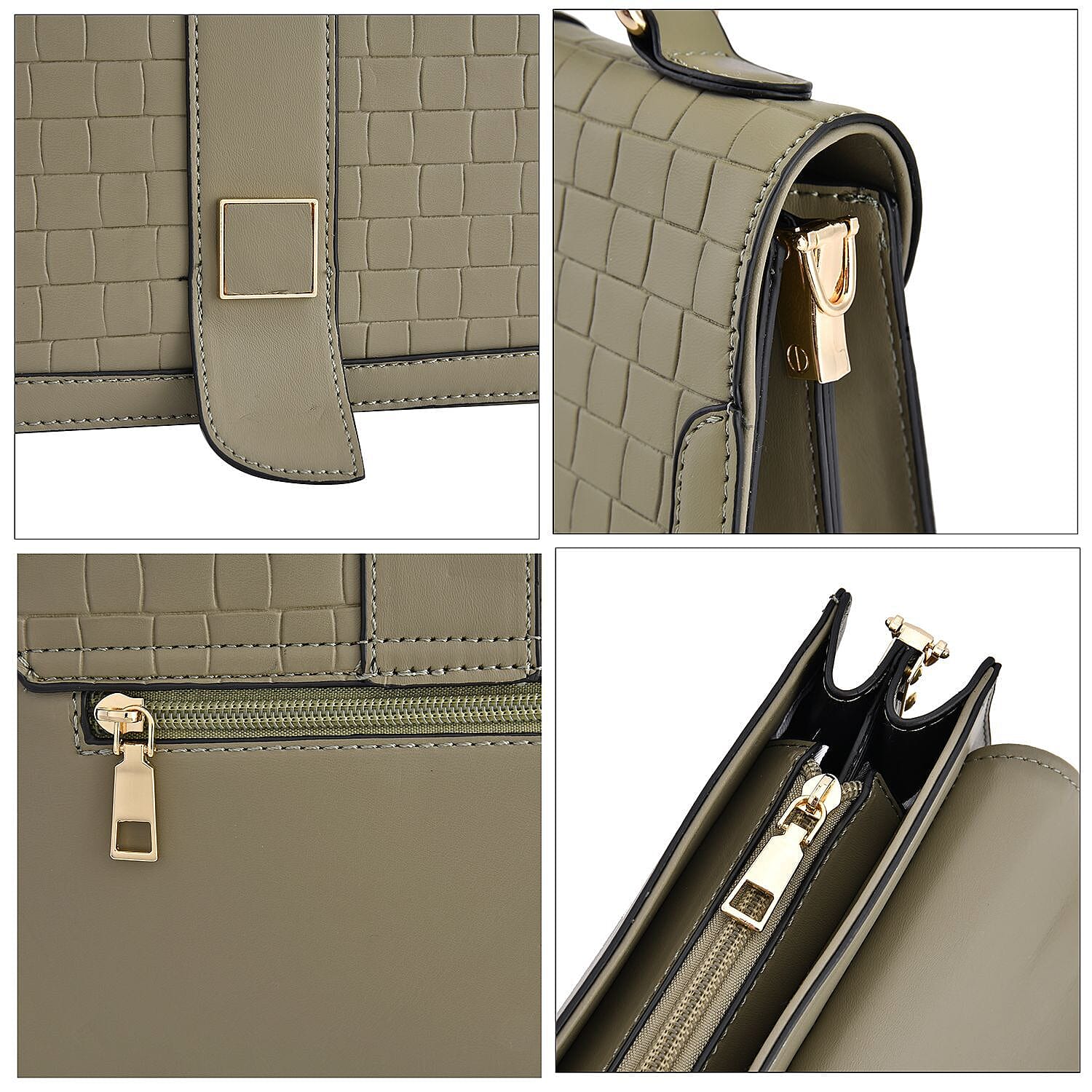 Crossbody Bag with Magnetic Button & Zipper Closure - Green