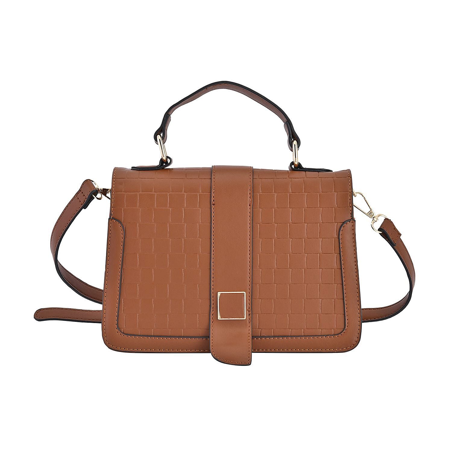 Crossbody Bag with Magnetic Button & Zipper Closure - Brown