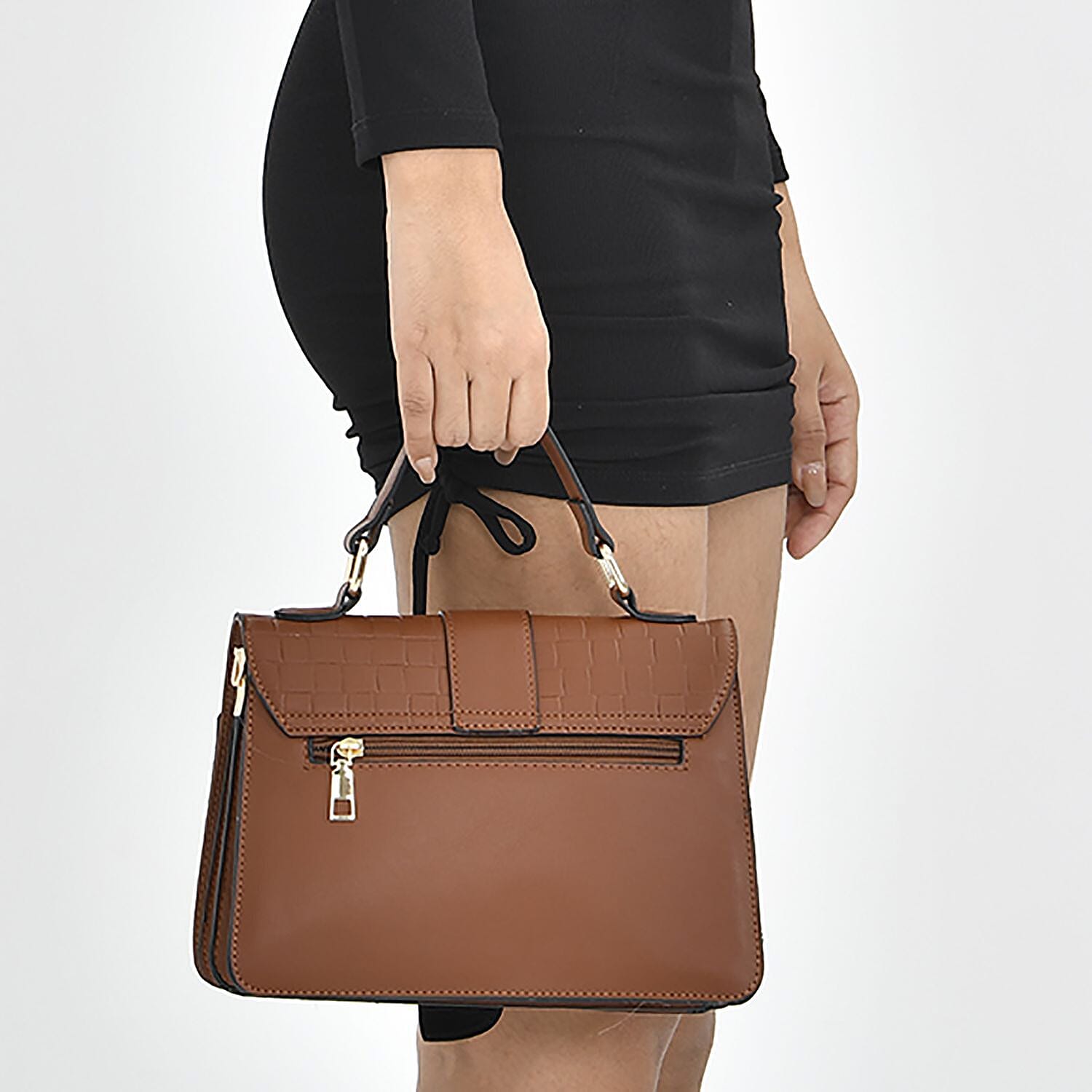 Crossbody Bag with Magnetic Button & Zipper Closure - Brown