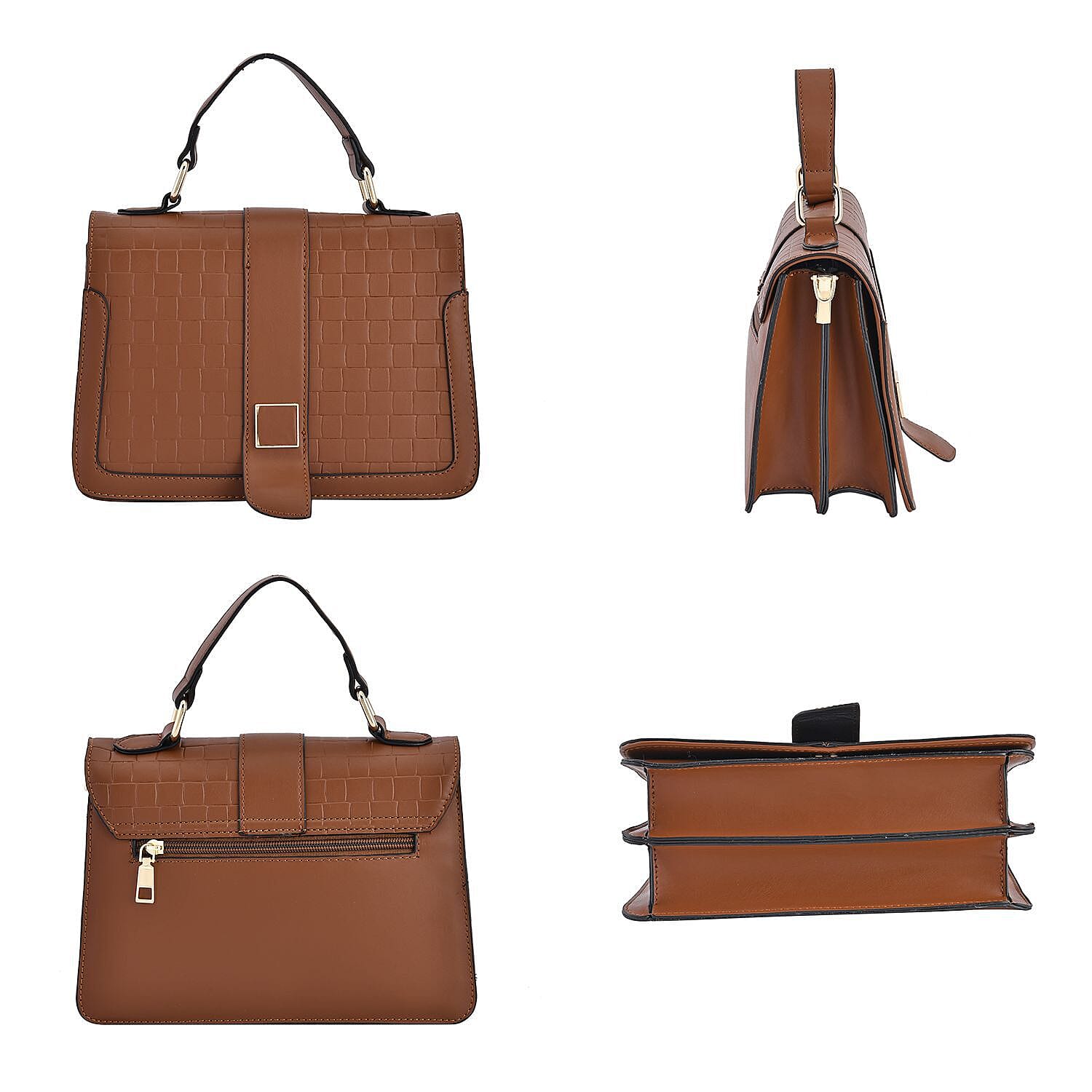 Crossbody Bag with Magnetic Button & Zipper Closure - Brown