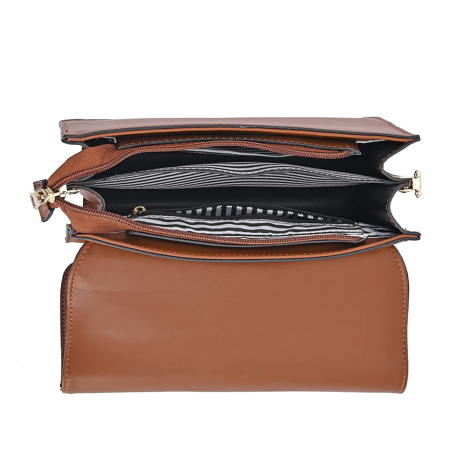 Crossbody Bag with Magnetic Button & Zipper Closure - Brown