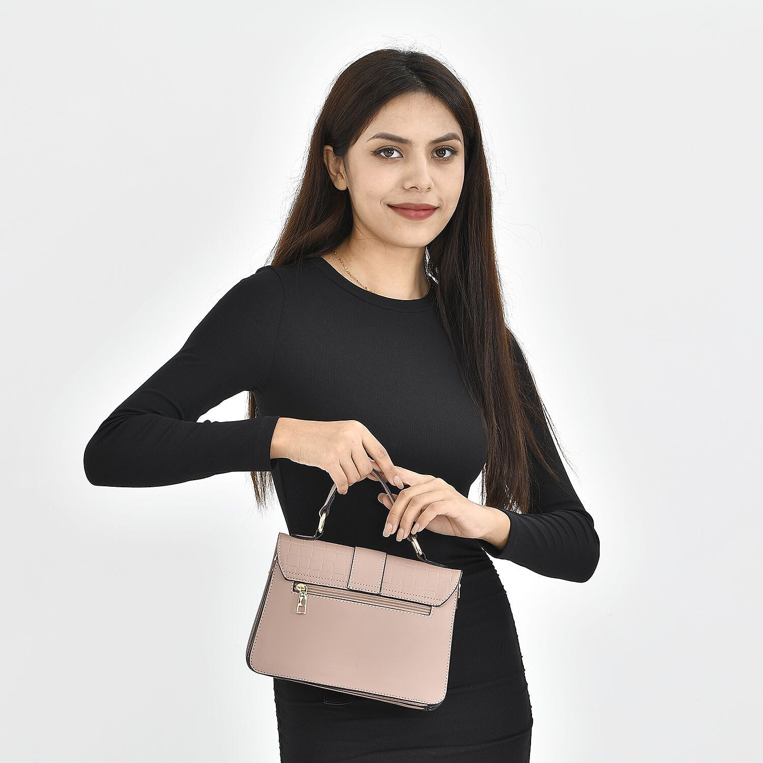 Crossbody Bag with Magnetic Button & Zipper Closure - Pink