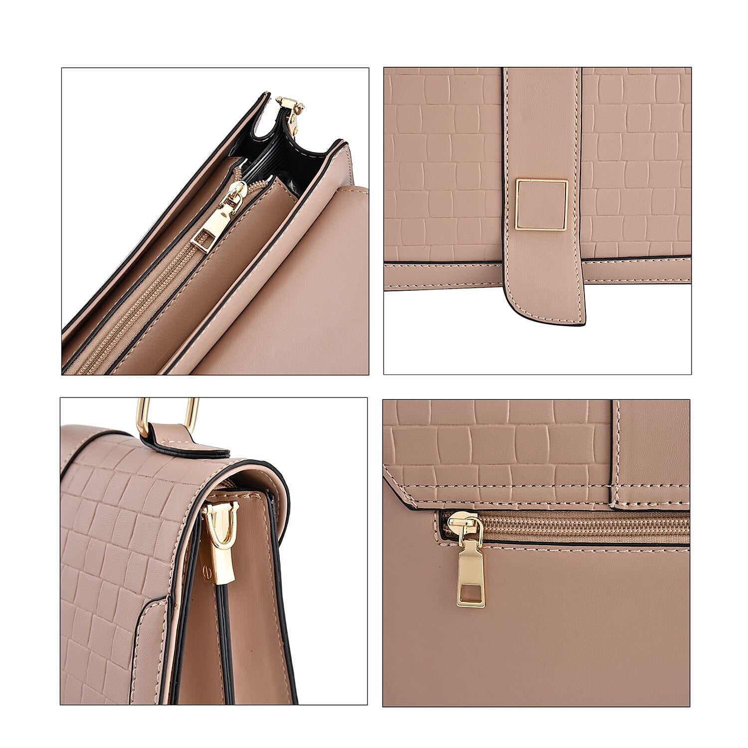 Crossbody Bag with Magnetic Button & Zipper Closure - Pink