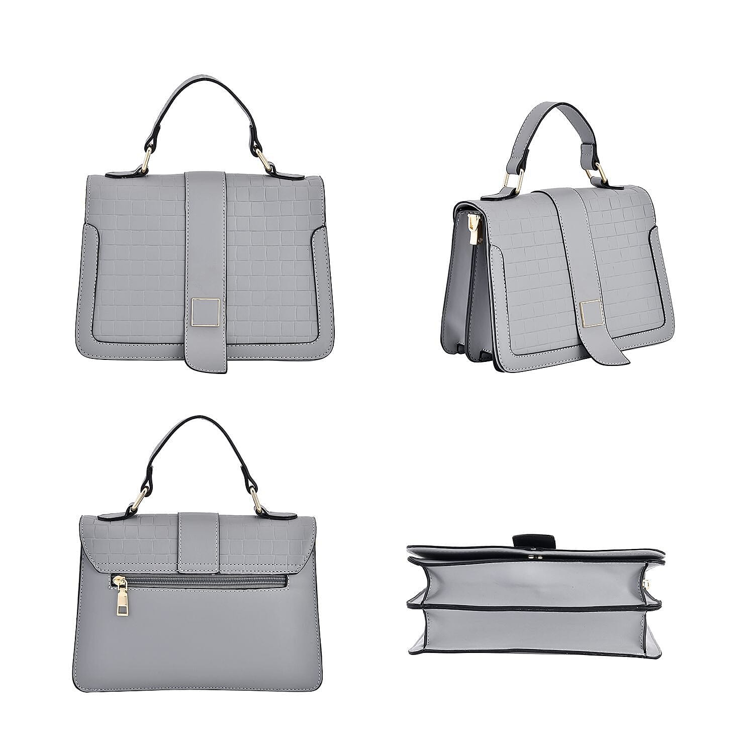 Crossbody Bag with Magnetic Button & Zipper Closure - Grey