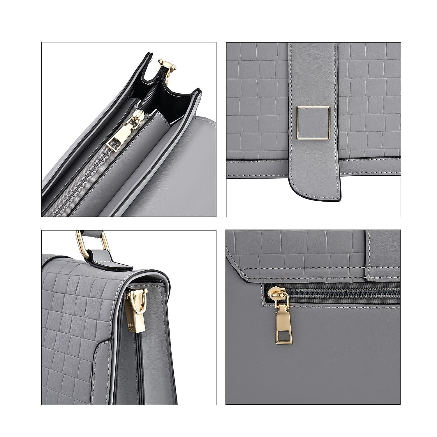 Crossbody Bag with Magnetic Button & Zipper Closure - Grey