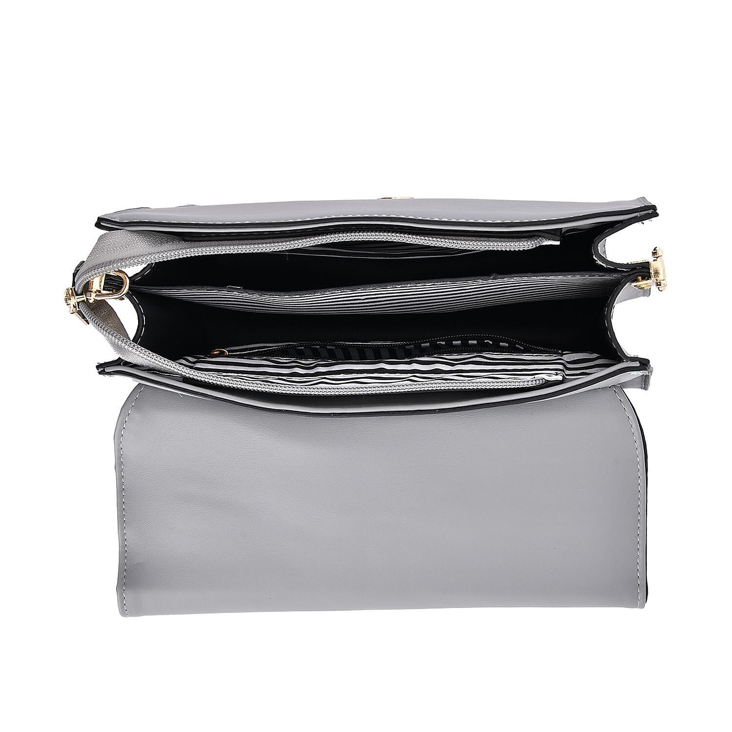 Crossbody Bag with Magnetic Button & Zipper Closure - Grey