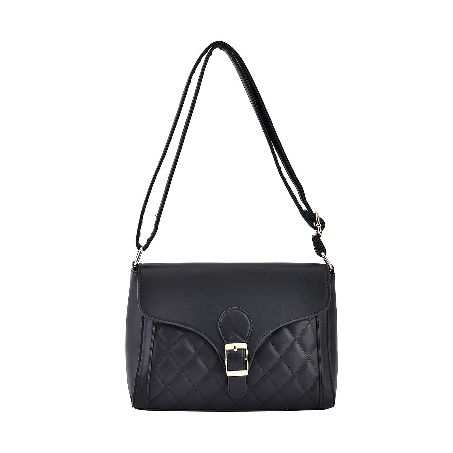 Quilted Diamond Pattern Crossbody Bag - Black