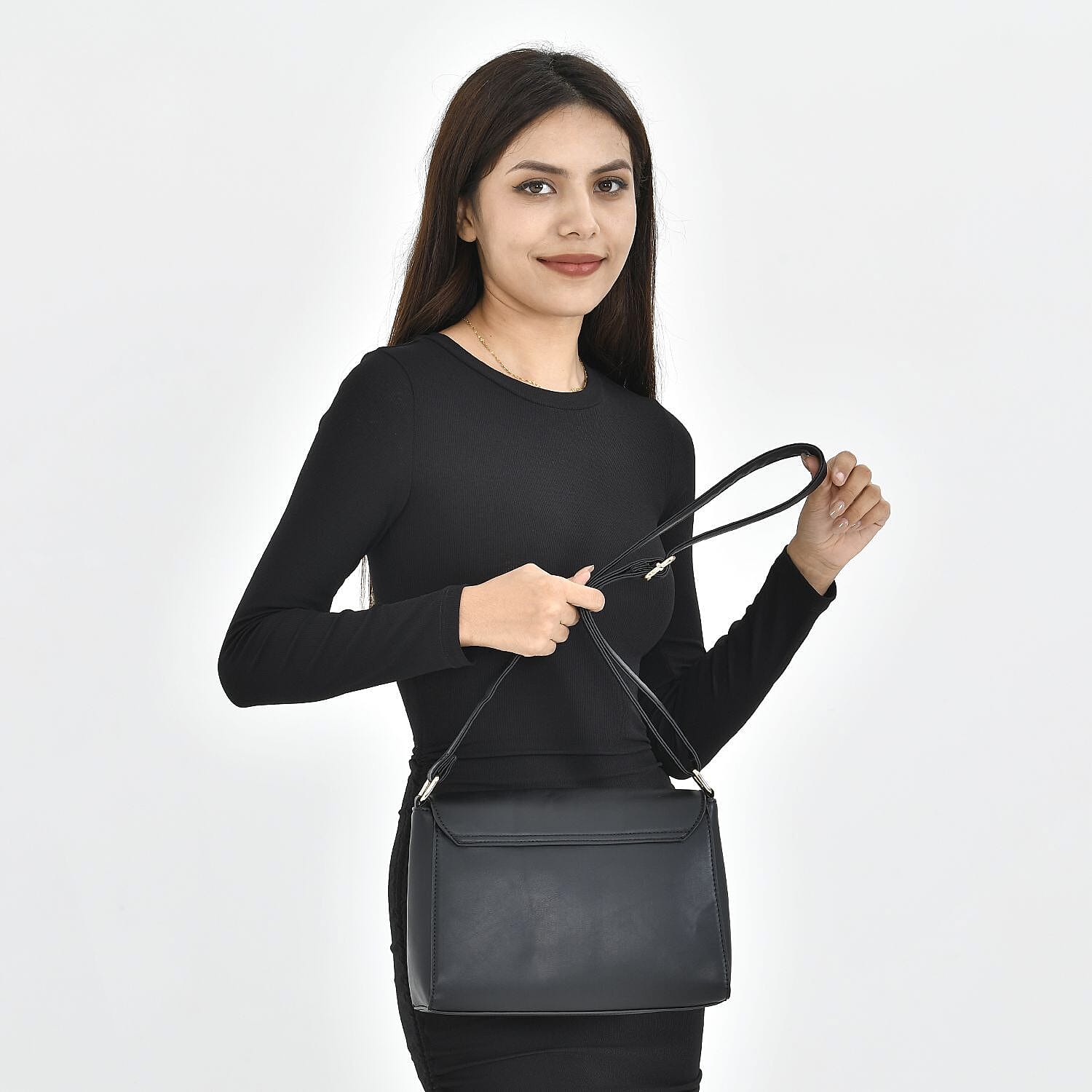 Quilted Diamond Pattern Crossbody Bag - Black