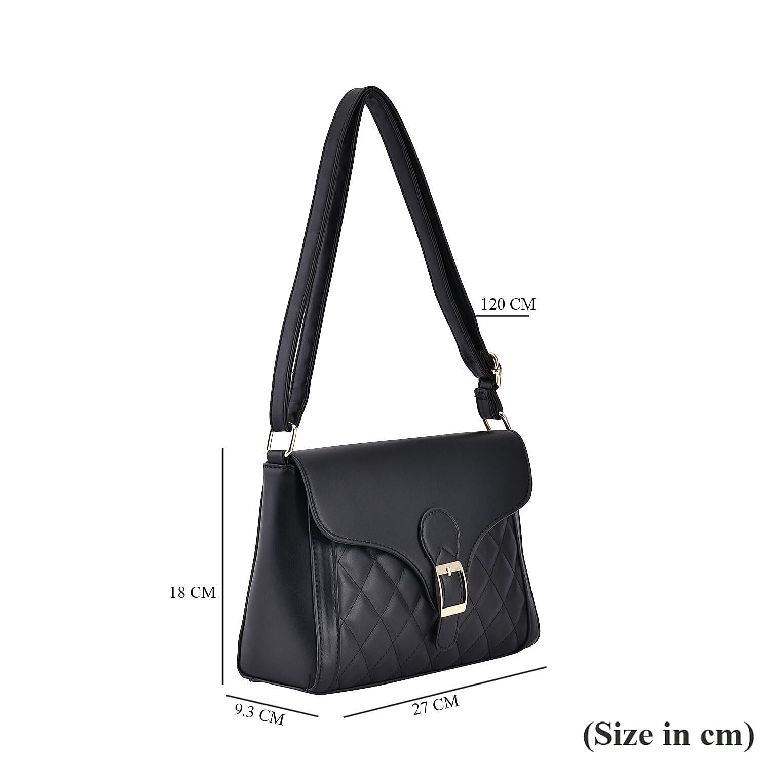 Quilted Diamond Pattern Crossbody Bag - Black