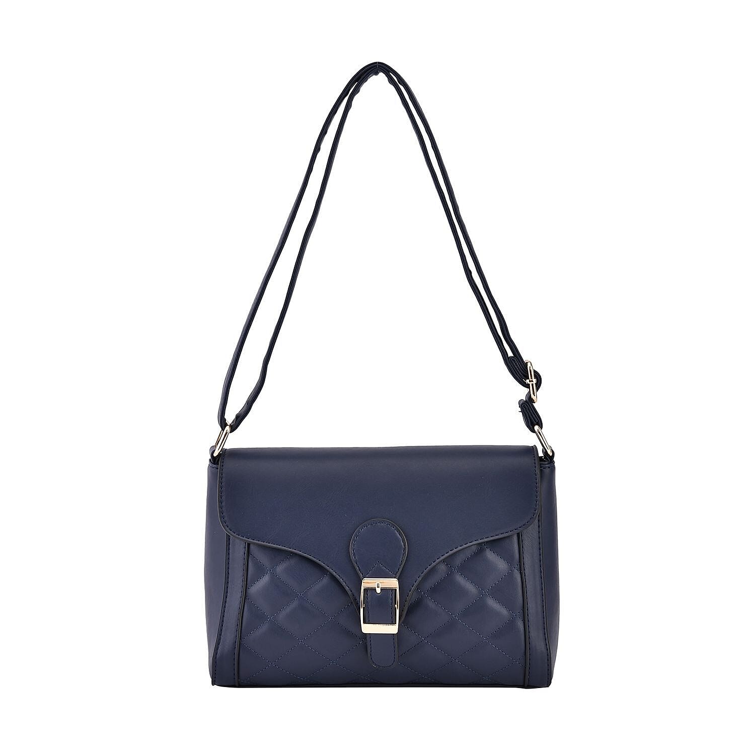 Quilted Diamond Pattern Crossbody Bag - Navy