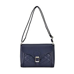 Quilted Diamond Pattern Crossbody Bag - Black