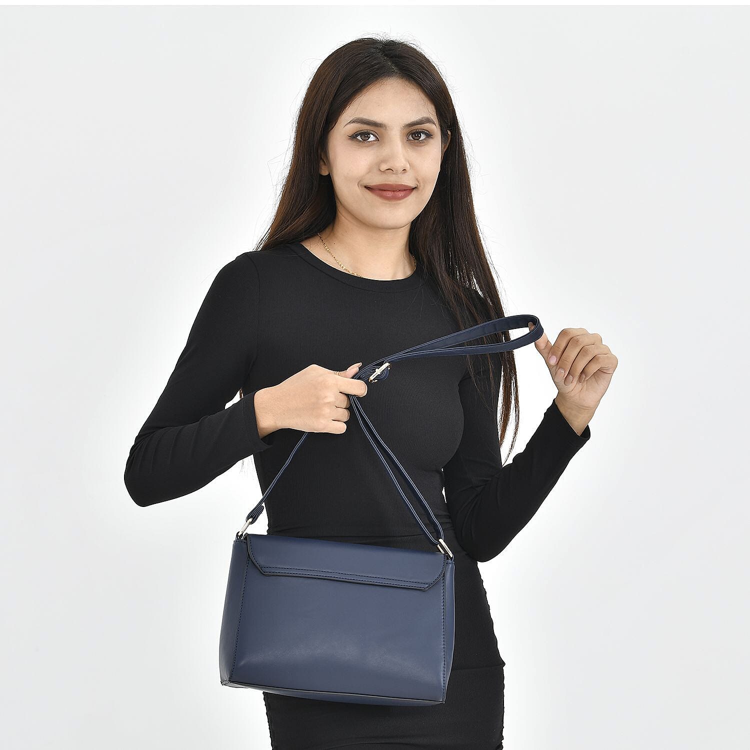 Quilted Diamond Pattern Crossbody Bag - Navy