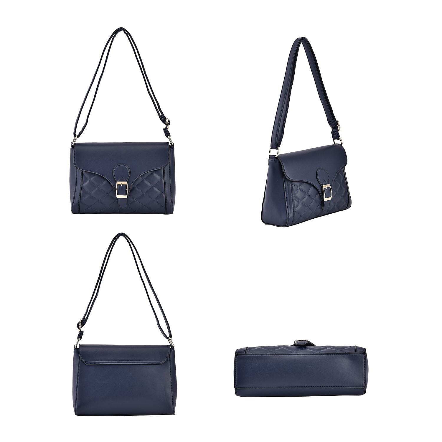 Quilted Diamond Pattern Crossbody Bag - Navy