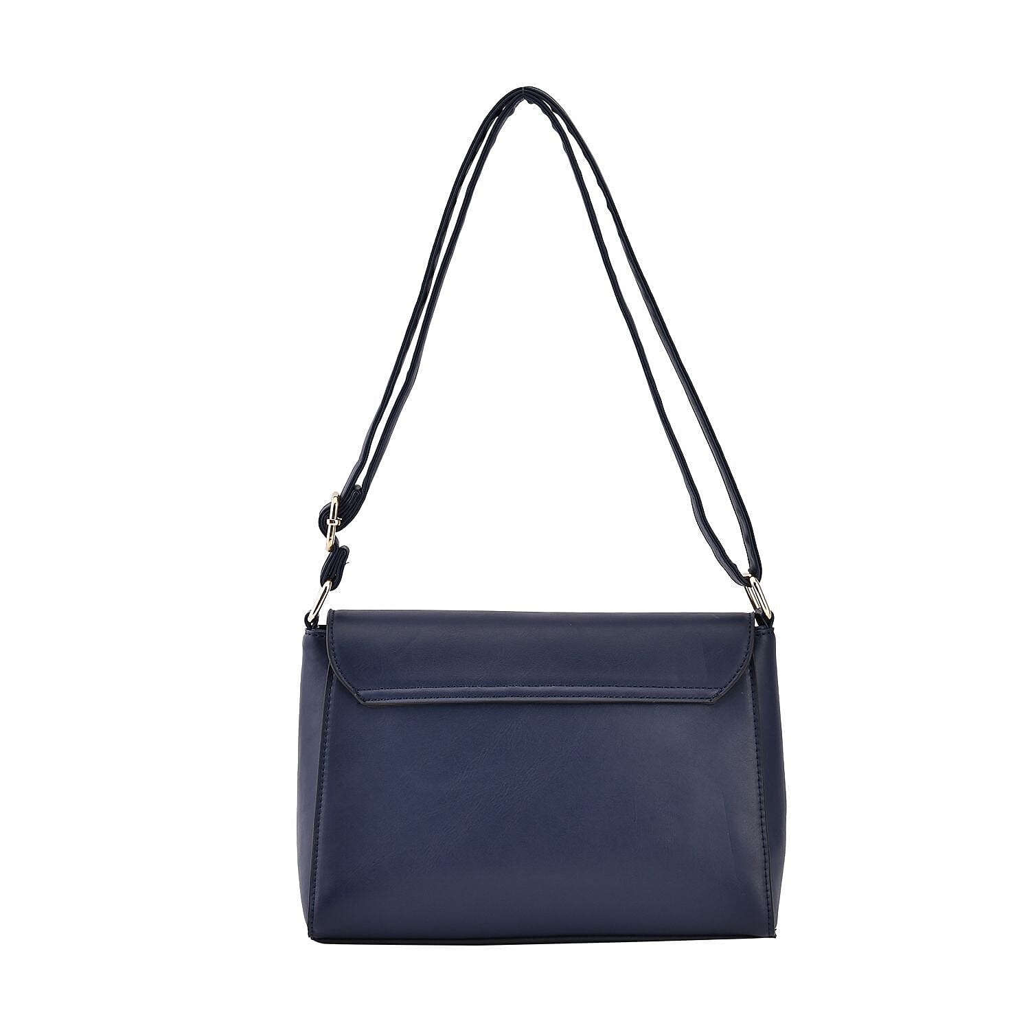 Quilted Diamond Pattern Crossbody Bag - Navy