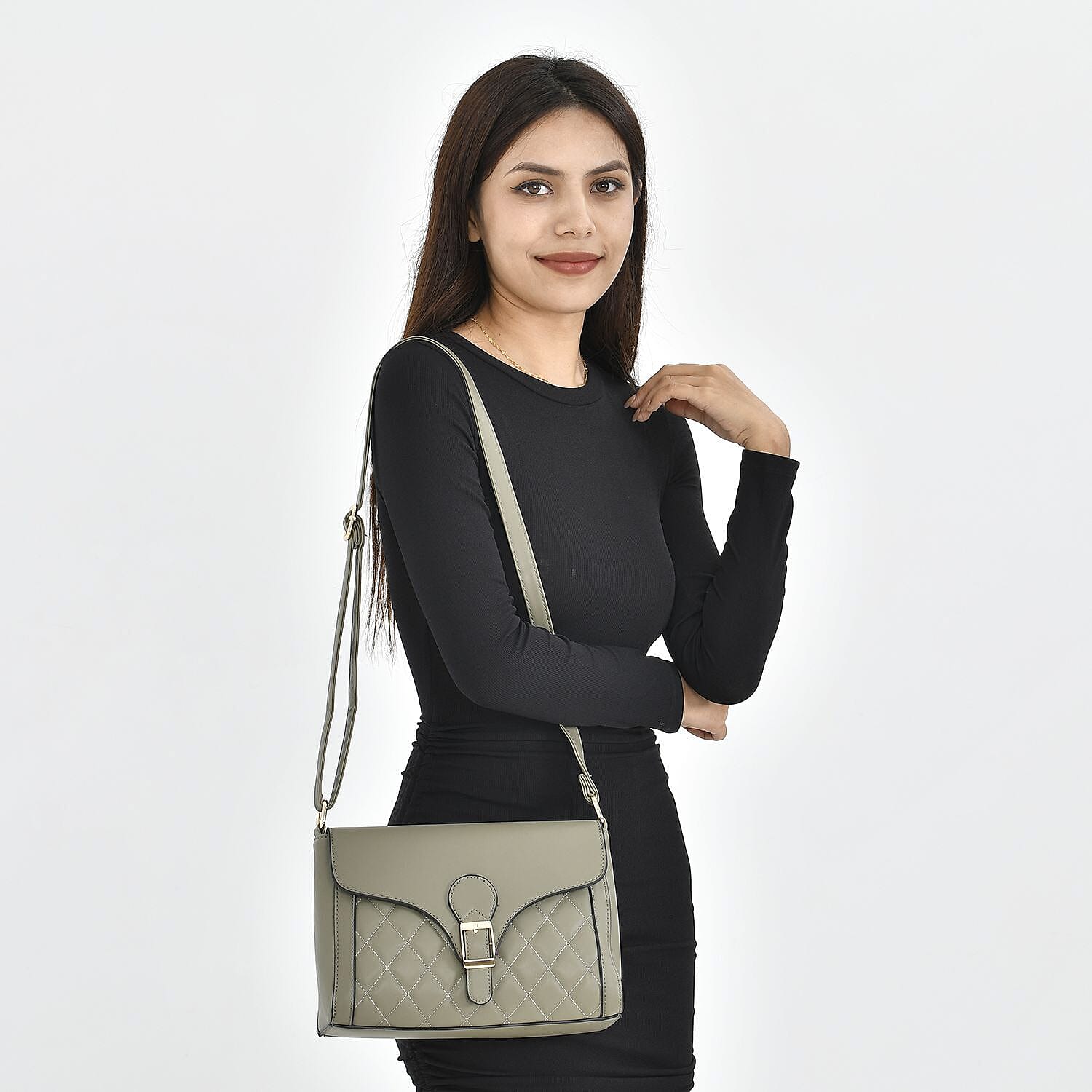 Quilted Diamond Pattern Crossbody Bag - Green