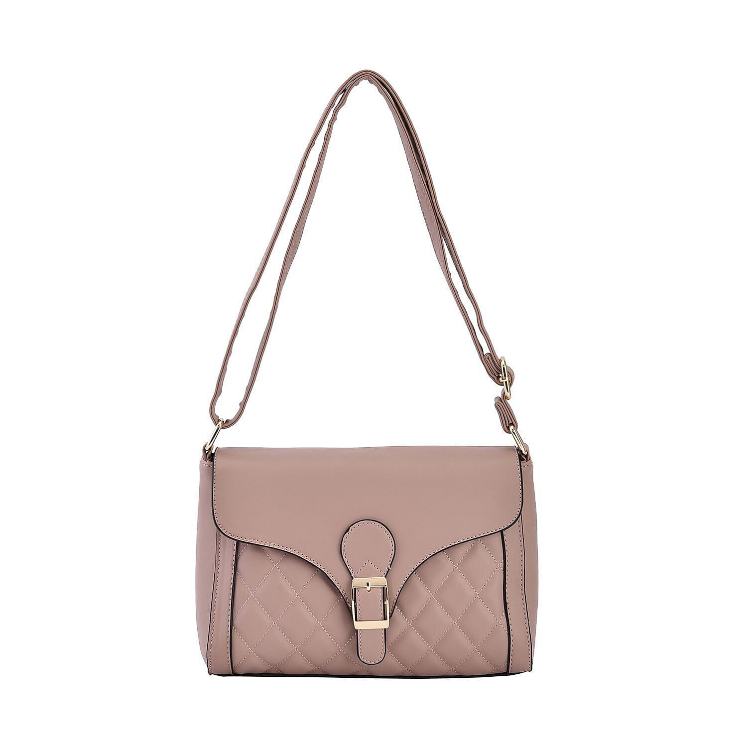 Quilted Diamond Pattern Crossbody Bag - Pink