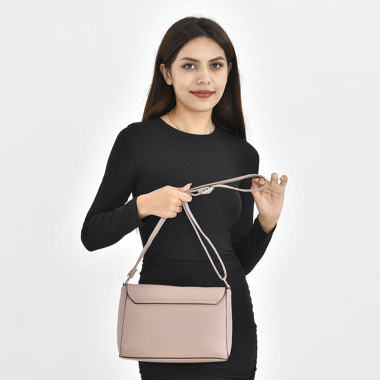 Quilted Diamond Pattern Crossbody Bag - Pink