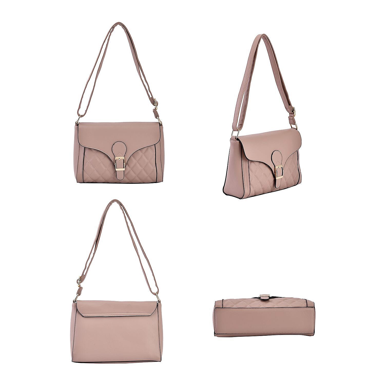 Quilted Diamond Pattern Crossbody Bag - Pink