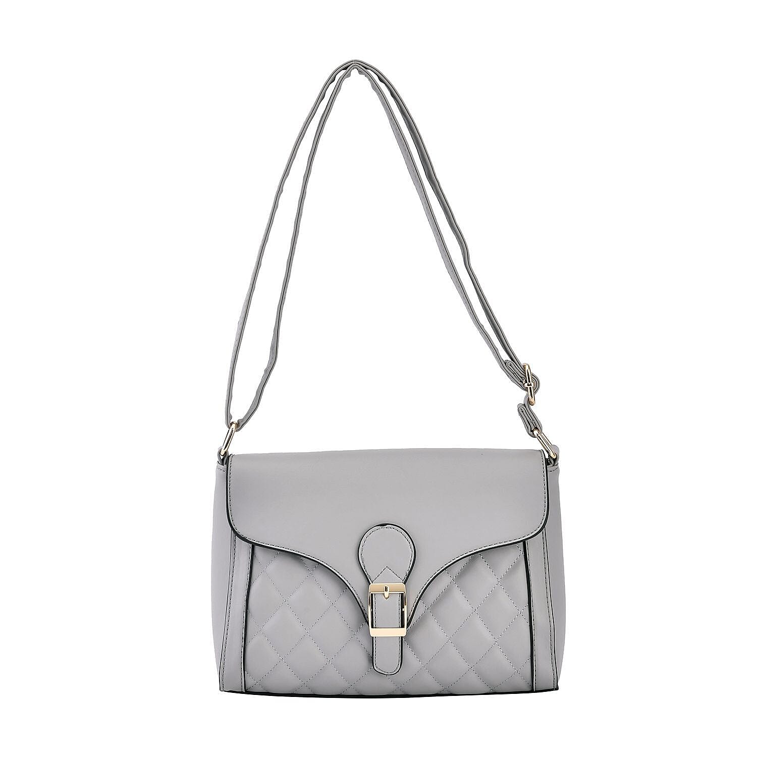 Quilted Diamond Pattern Crossbody Bag - Grey