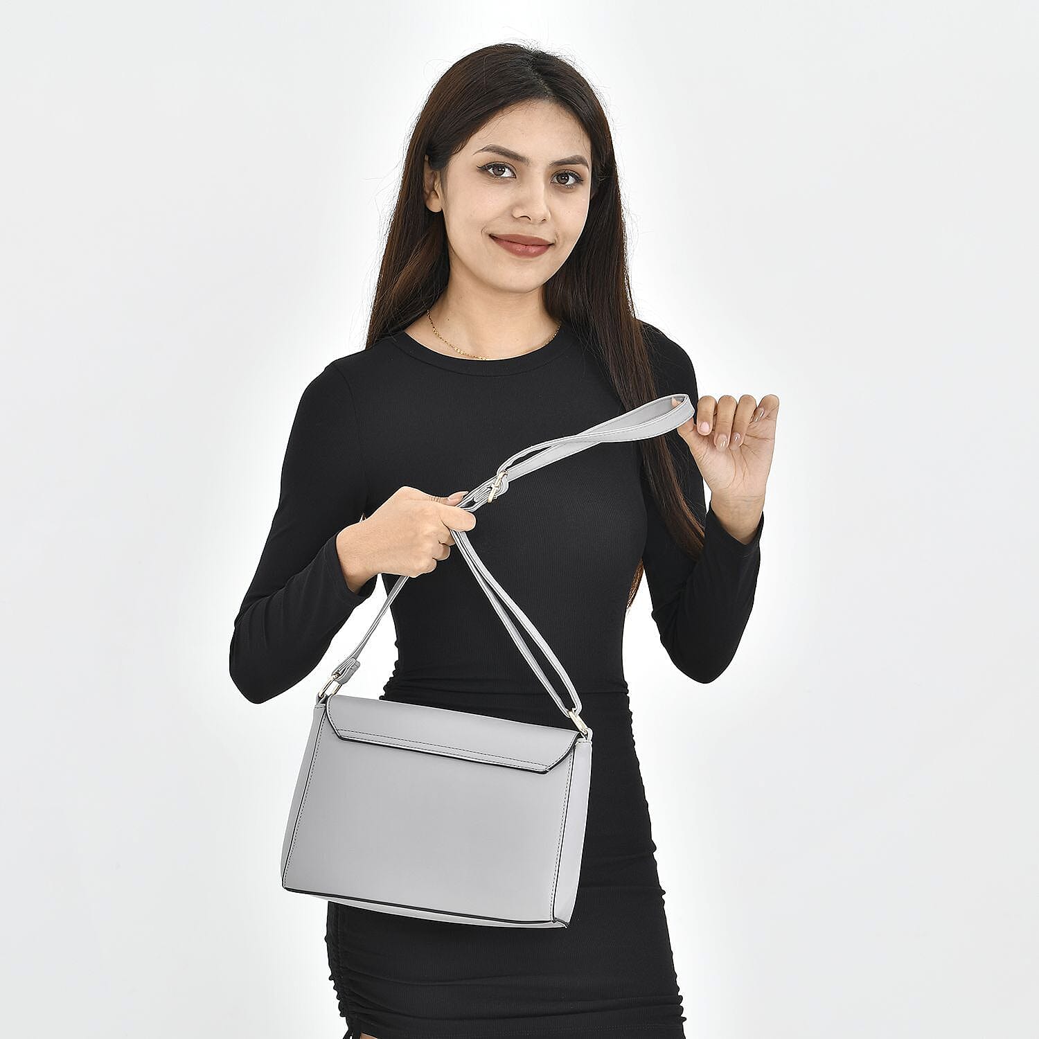 Quilted Diamond Pattern Crossbody Bag - Grey