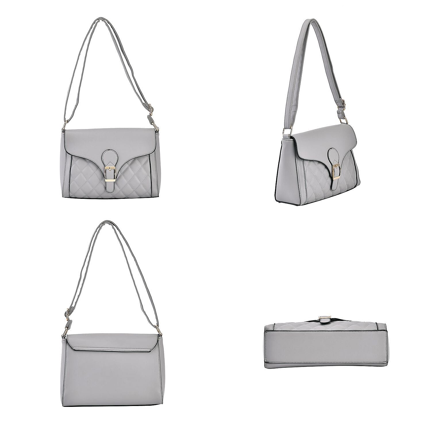 Quilted Diamond Pattern Crossbody Bag - Grey