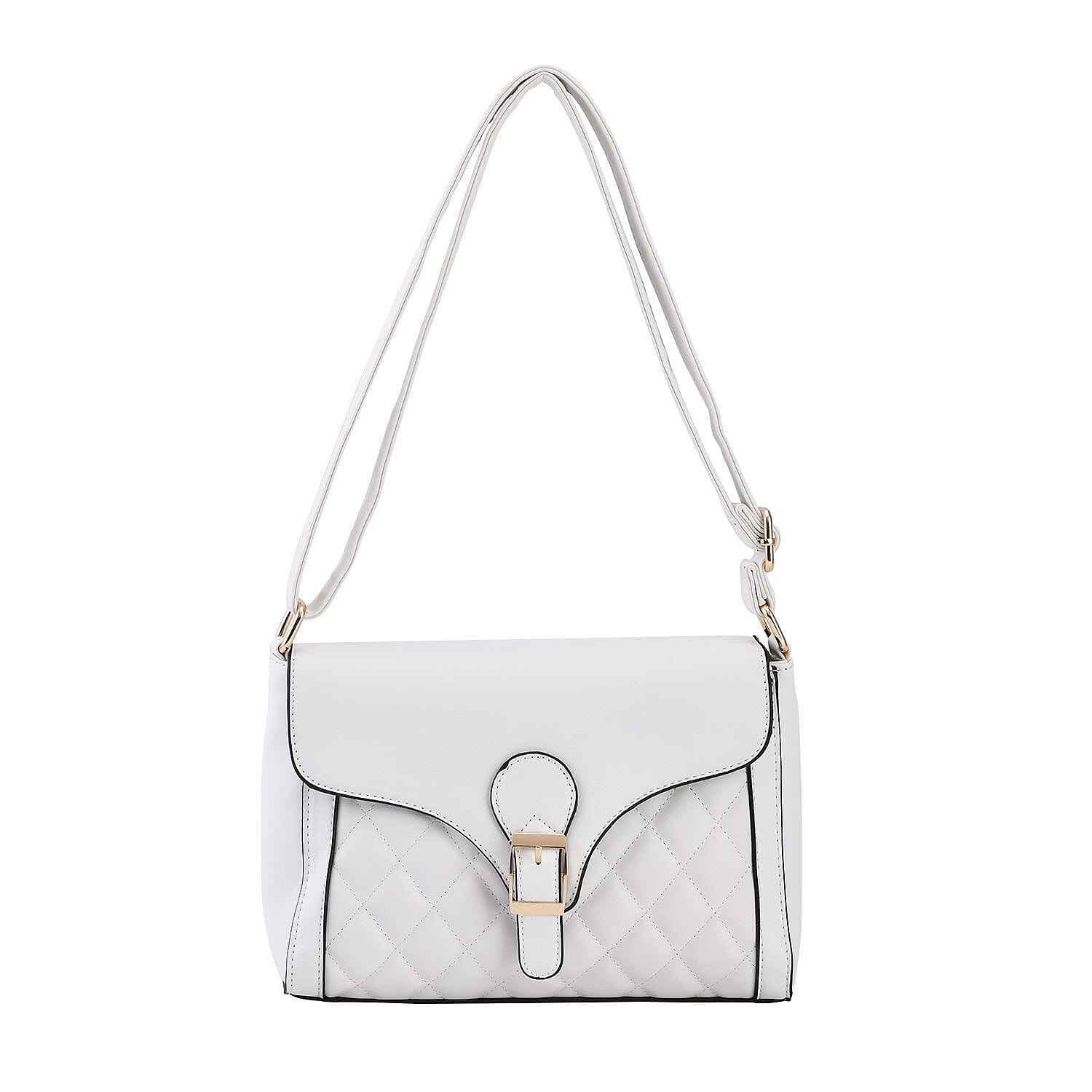 Quilted Diamond Pattern Crossbody Bag - White